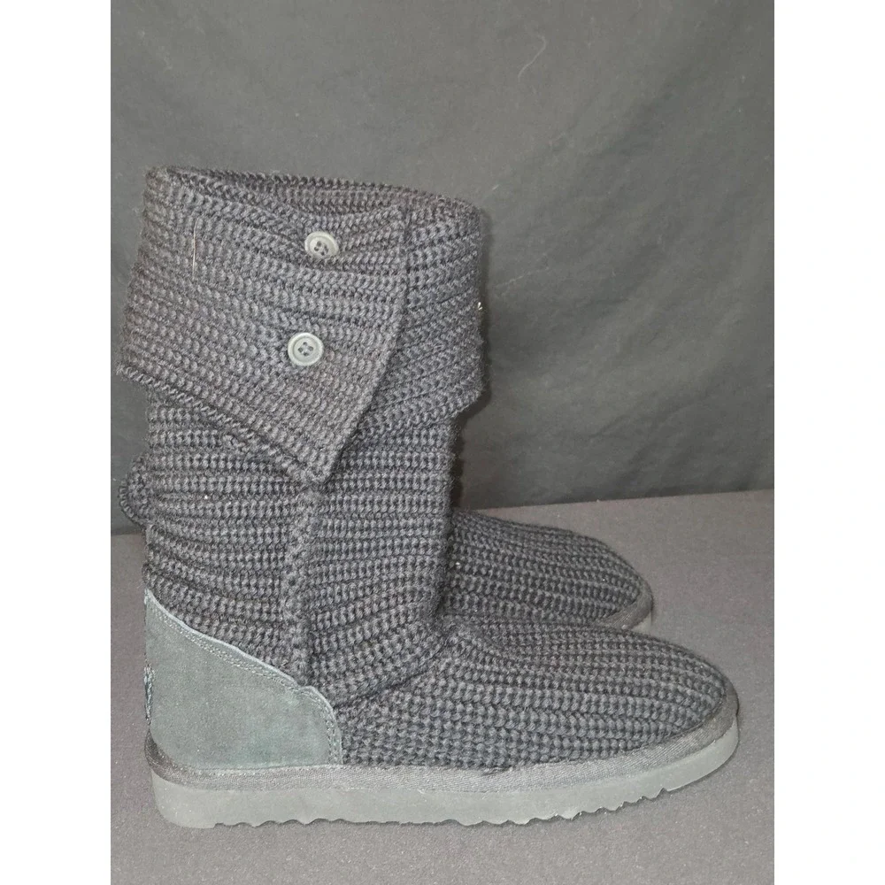UGG Australia Bailey Button Triplet Knit Boots Black Women's Size‎ 6